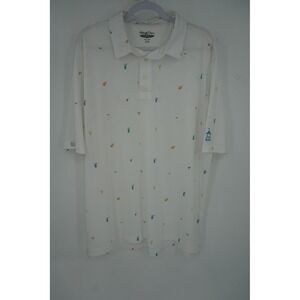 Straight Down Polo Shirt White Tropical Drink AOP Golf Performance Men's 2XL
